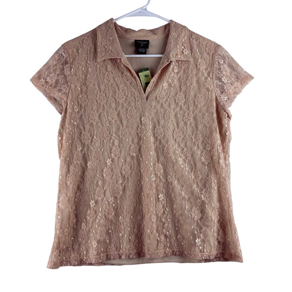 Mountain Lake Ladies Large Beige Lace Polo Shirt NWT Class Golf Country Club $40